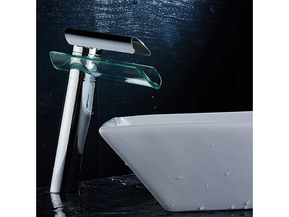 Robinet de salle de bain Mitigeur lavabo cascade haut de bec en verre