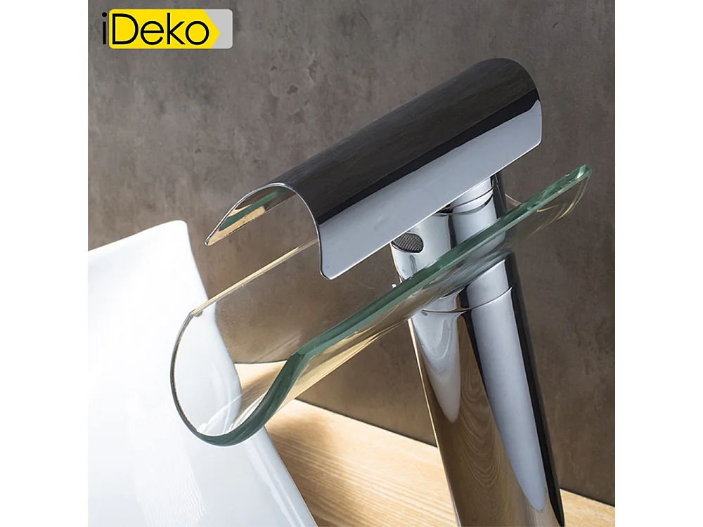 Robinet de salle de bain Mitigeur lavabo cascade haut de bec en verre
