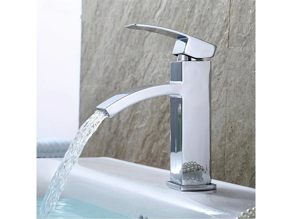 Robinet de salle de bains Mitigeur lavabo Robinet d'évier cascade chrome contemporain Monocommande