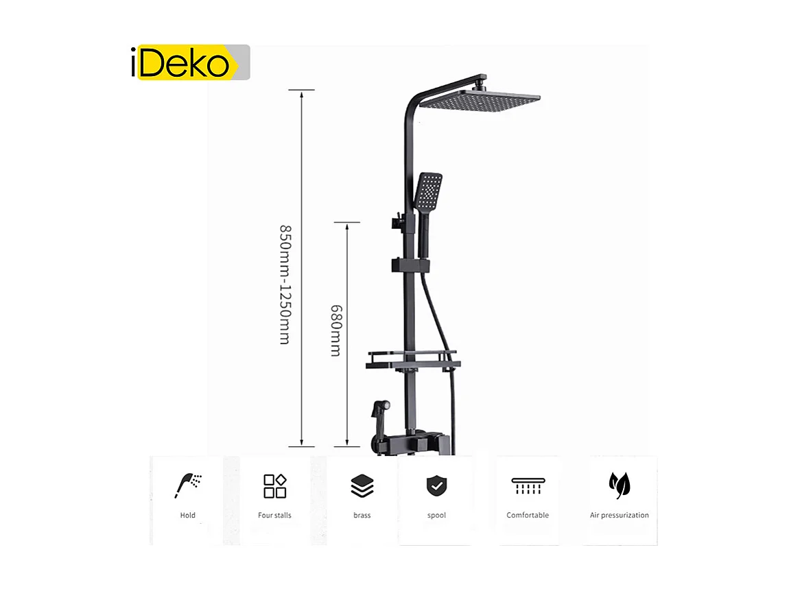 Colonne de douche Robinet de salle de bain mural avec pommeau de douche bidet en laiton céramique Noir