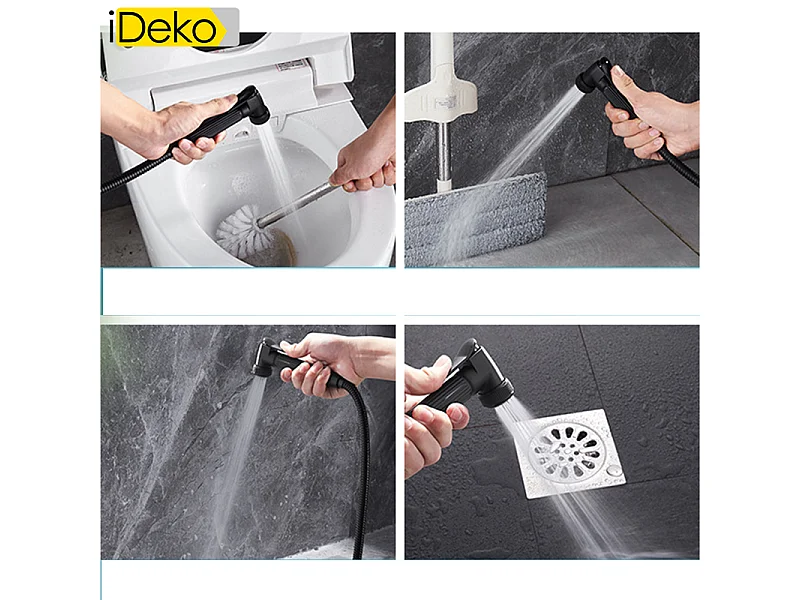 Colonne de douche Robinet de salle de bain mural avec pommeau de douche bidet en laiton céramique Noir