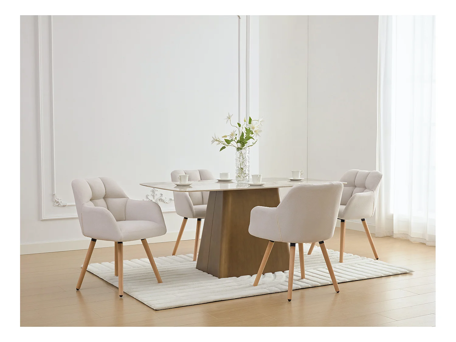 Lot de 6 chaises avec accoudoirs - Tissu et bois de hêtre - Beige - PEGA de Pascal MORABITO