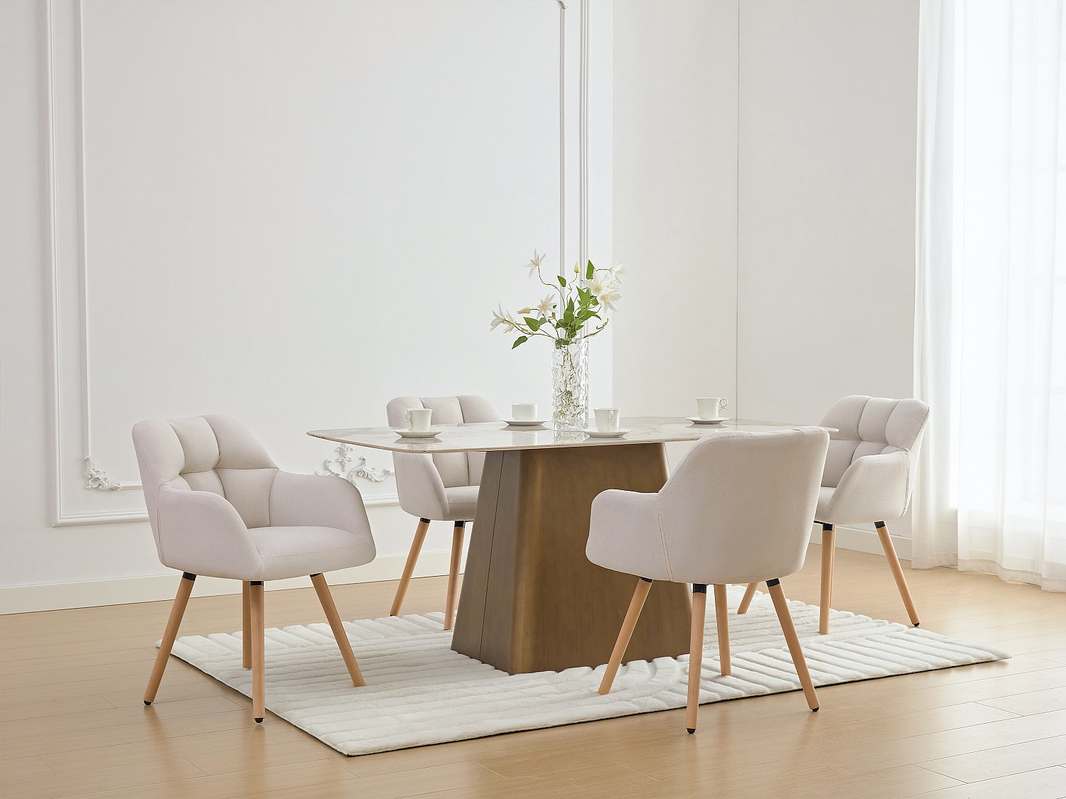 Vente-unique Stuhl Mit Armlehnen 6er-Set - Stoff & Buchenholz - Beige - Pega Von Pascal Morabito