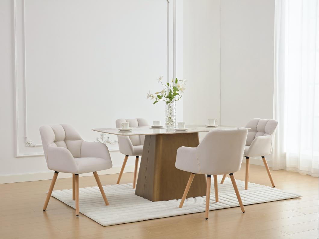 Lot de 6 chaises avec accoudoirs - Tissu et bois de hêtre - Beige - PEGA de Pascal MORABITO