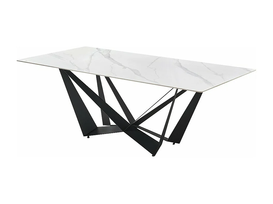 Mesa de comedor en mármol blanco FLORENCIA 200 x 100 x 76 cm Patas Metal