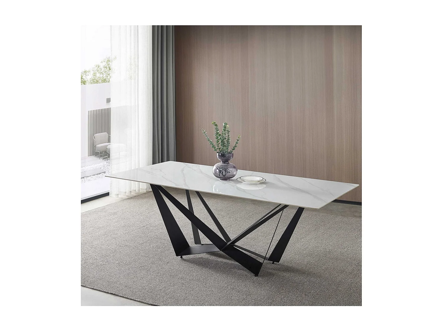 Mesa de comedor en mármol blanco FLORENCIA 200 x 100 x 76 cm Patas Metal