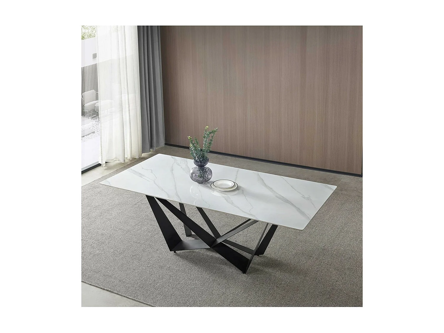 Mesa de comedor en mármol blanco FLORENCIA 200 x 100 x 76 cm Patas Metal
