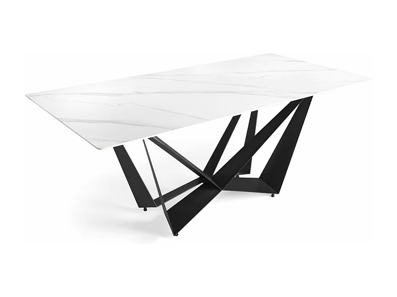 Mesa de comedor en mármol blanco FLORENCIA 200 x 100 x 76 cm Patas Metal