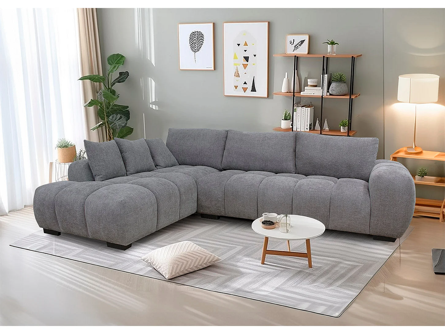 Sofá Chaise Longue Executivo G-Gold 300cm Cinza Chaise Longue Esquerdo