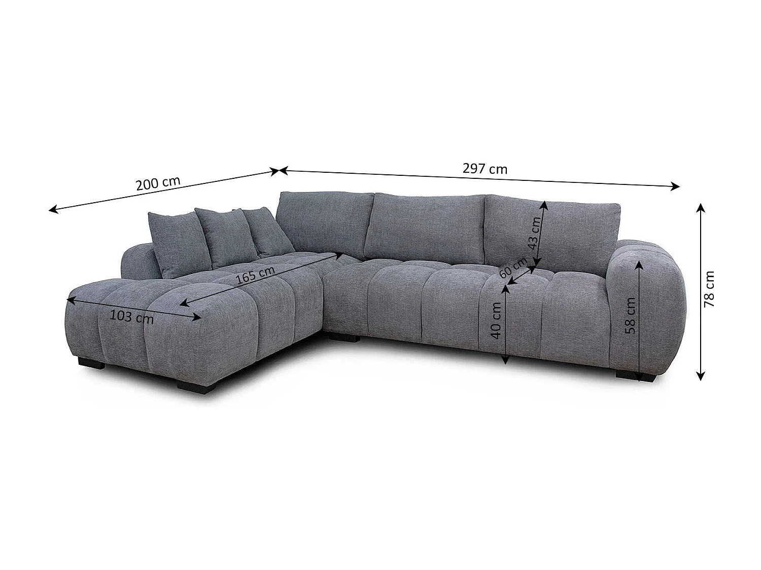 Sofá Chaise Longue Executivo G-Gold 300cm Cinza Chaise Longue Esquerdo