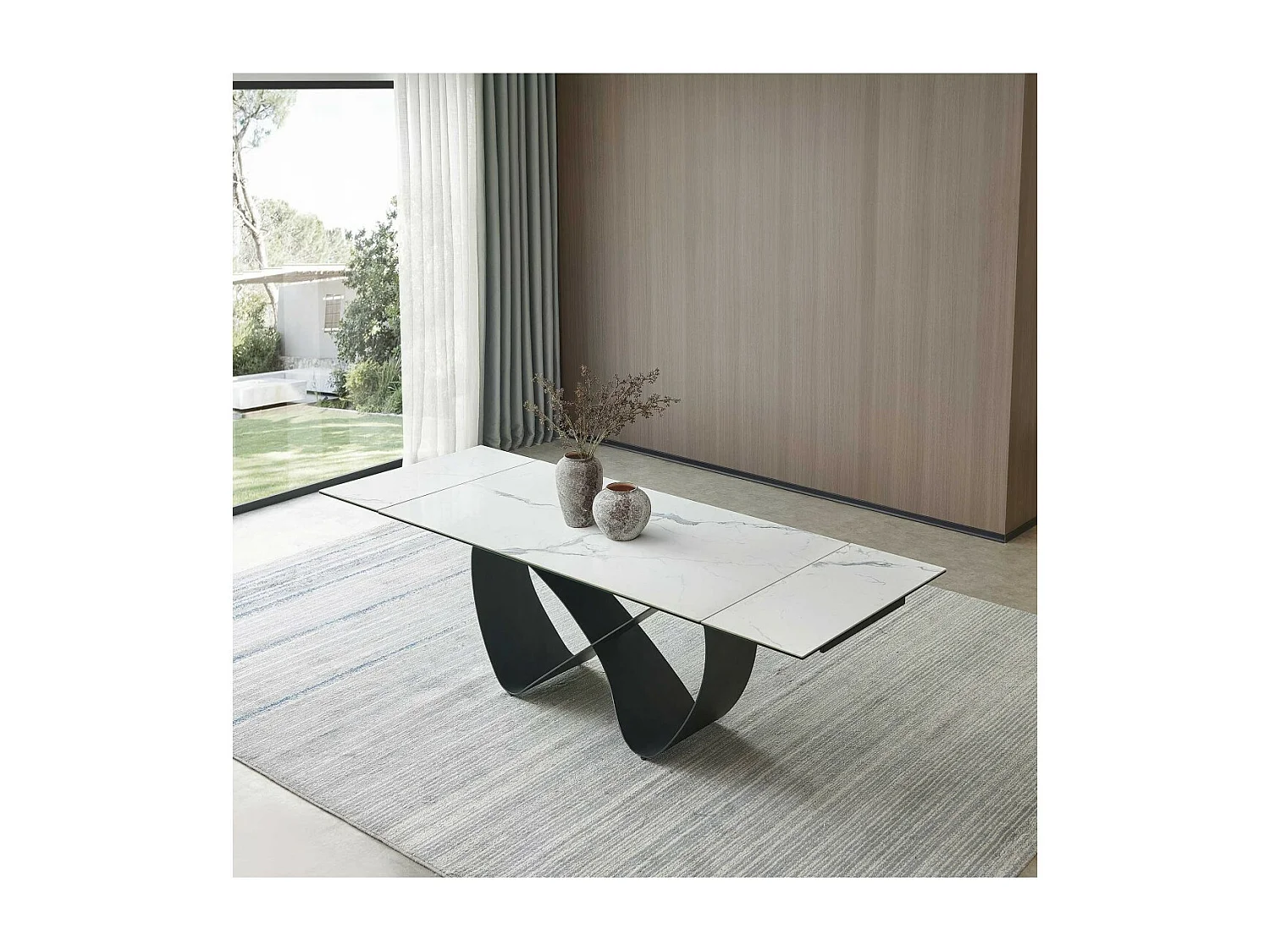 Mesa de comedor extensible en cristal templado y porcelánico VENECIA 160/240(40+40) x 90 x 76 cm Patas metal
