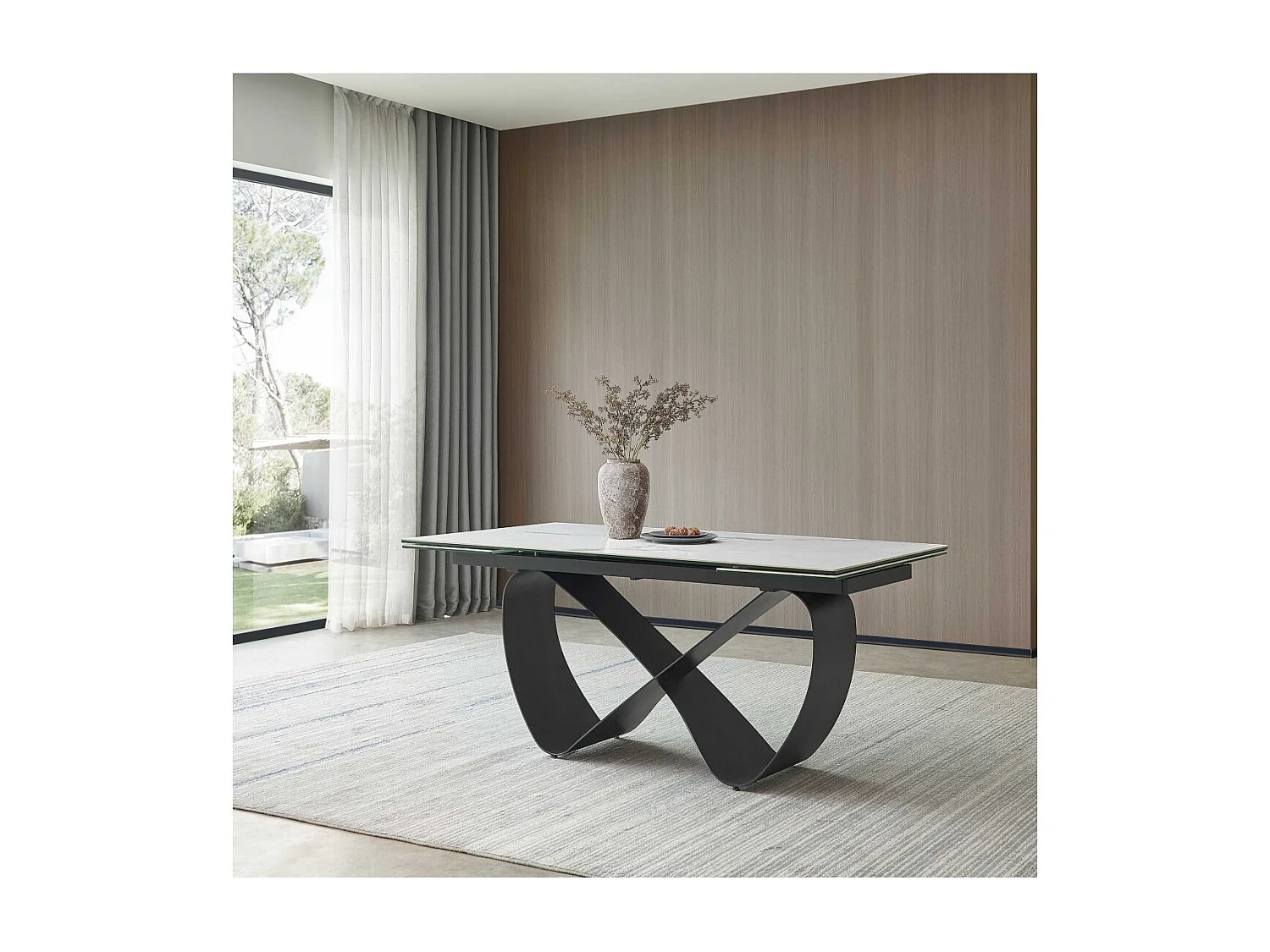 Mesa de comedor extensible en cristal templado y porcelánico VENECIA 160/240(40+40) x 90 x 76 cm Patas metal