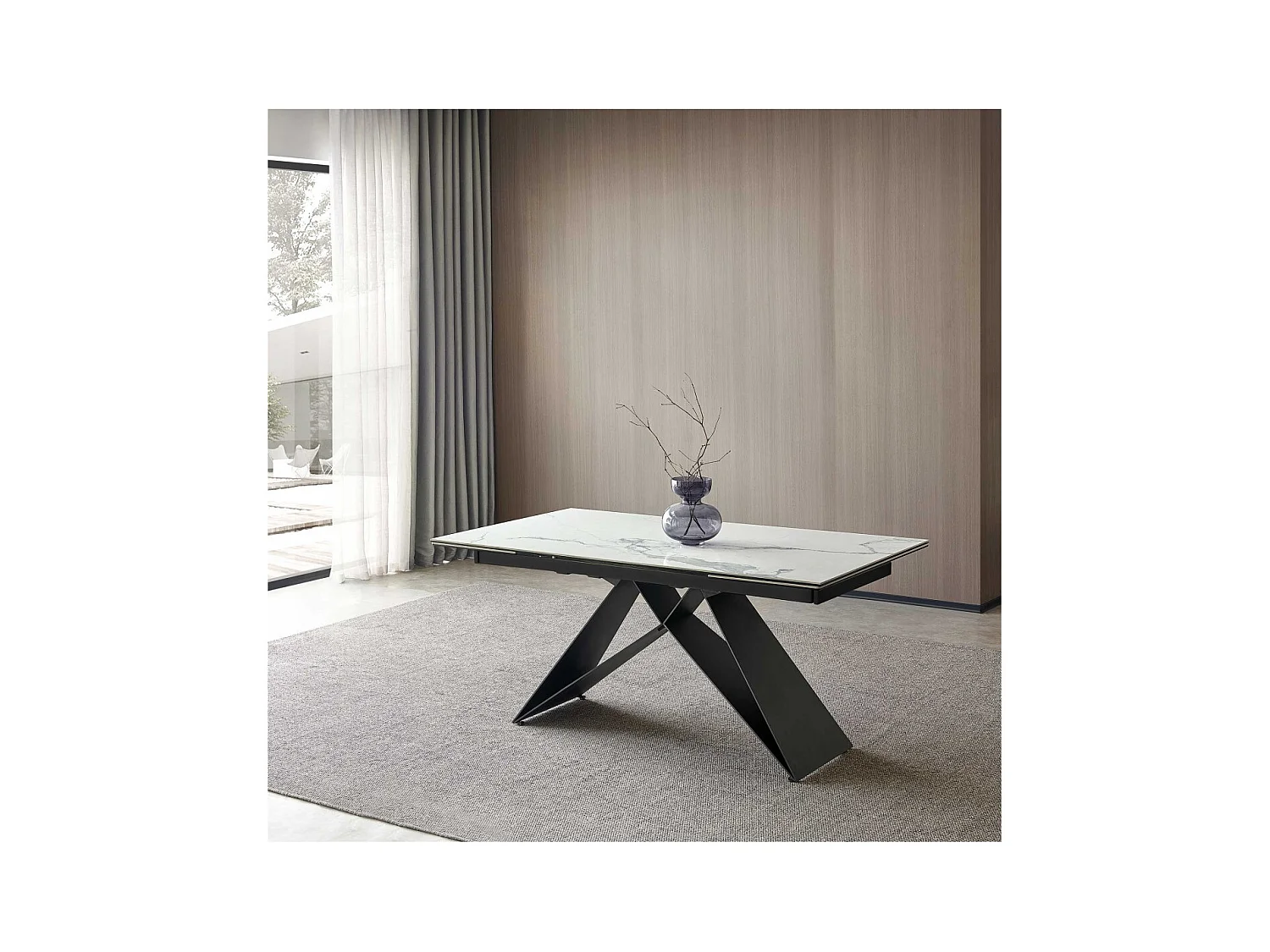 Mesa de comedor extensible en cristal templado y porcelánico ENZO 160/240(40+40) X 90 X 76 cm Patas Metal