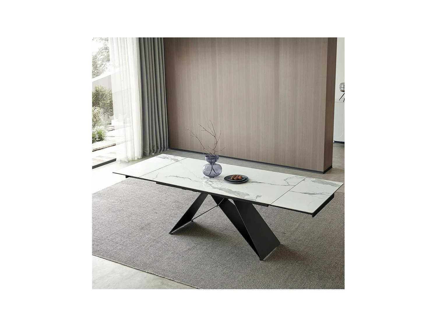 Mesa de comedor extensible en cristal templado y porcelánico ENZO 160/240(40+40) X 90 X 76 cm Patas Metal