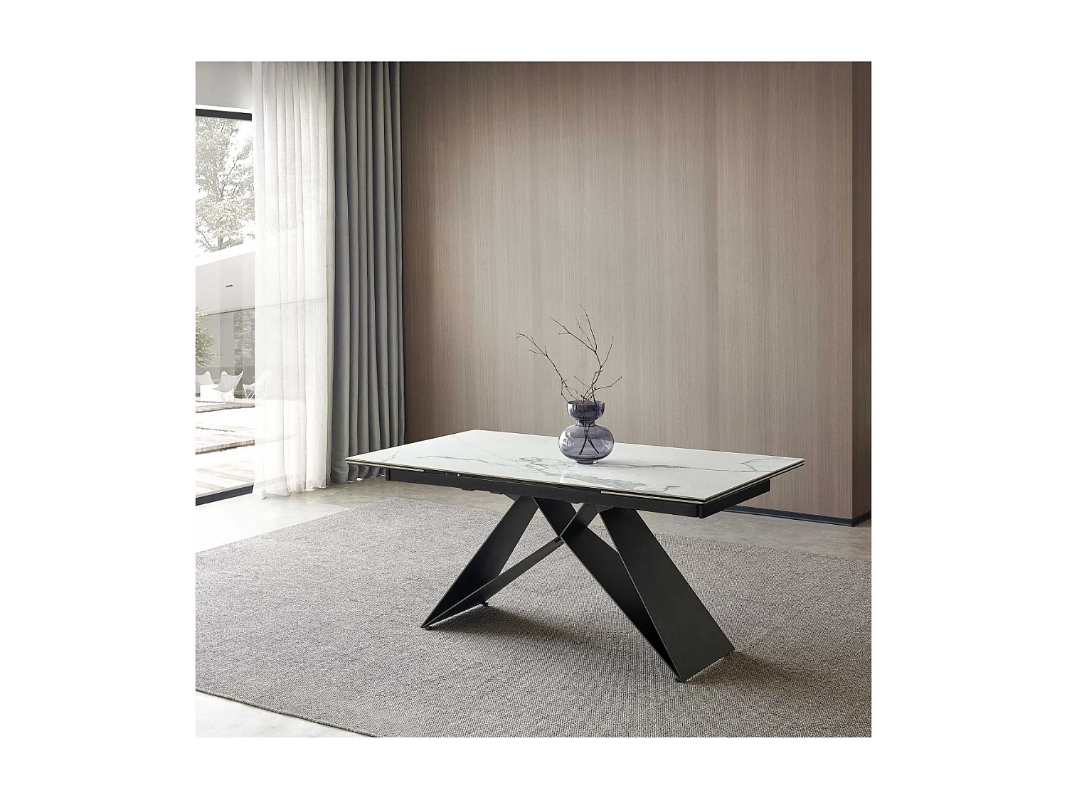 Mesa de comedor extensible en cristal templado y porcelánico ENZO 160/240(40+40) X 90 X 76 cm Patas Metal