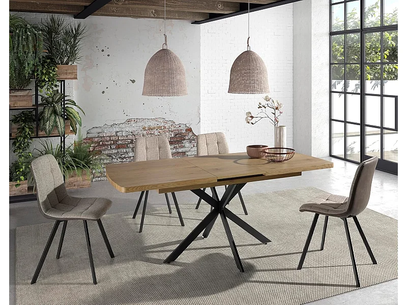 Mesa comedor Roble extensible sincronizada Modelo DAKOTA 140/180 x 90 x 76 cm Patas Metal