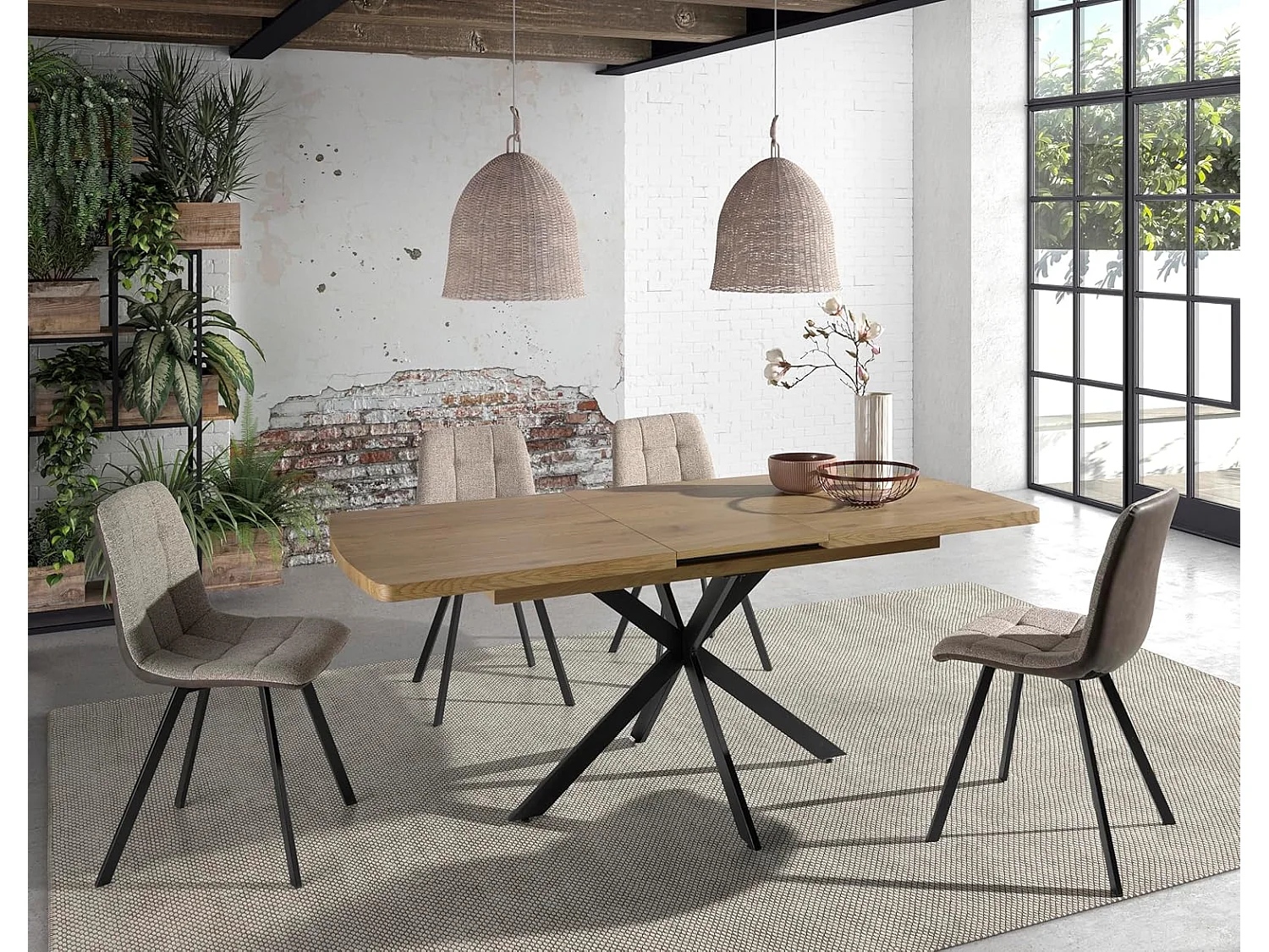 Mesa comedor Roble extensible sincronizada Modelo DAKOTA 140/180 x 90 x 76 cm Patas Metal