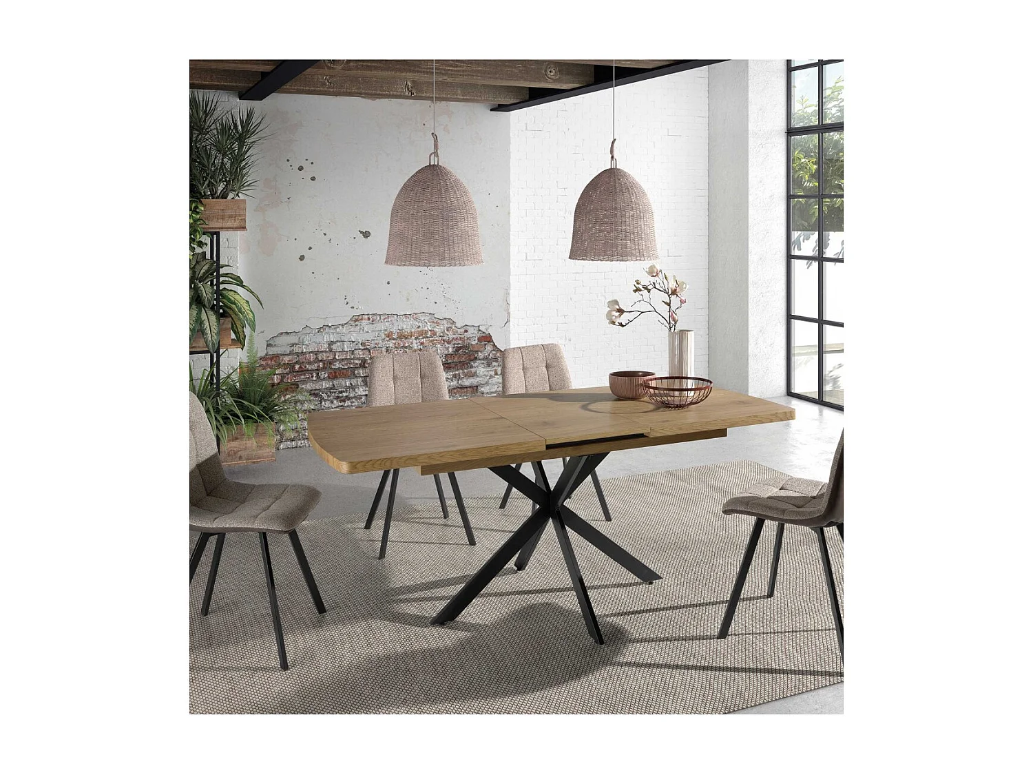 Mesa comedor Roble extensible sincronizada Modelo DAKOTA 140/180 x 90 x 76 cm Patas Metal