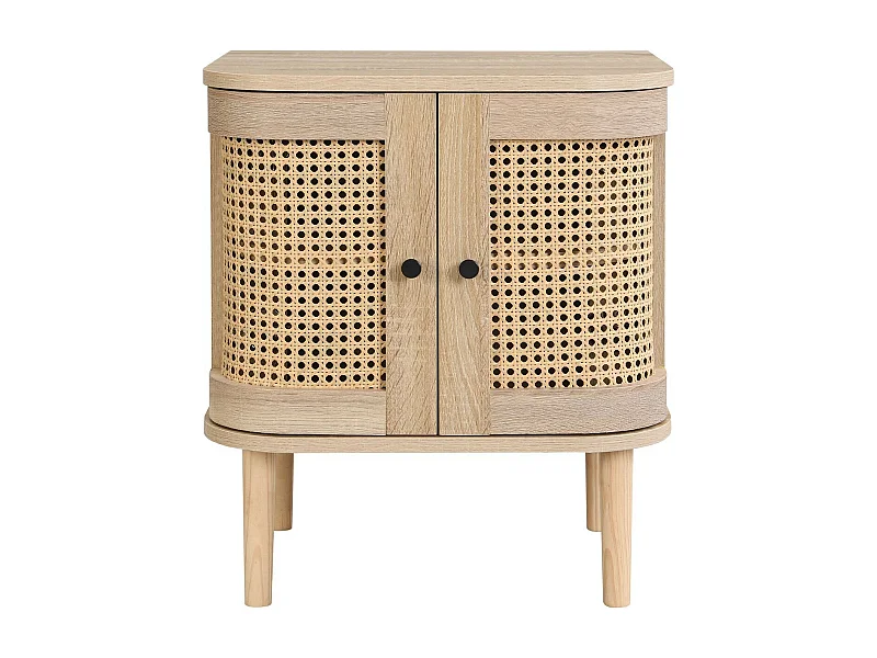 Table de chevet 2 portes couleur chêne et cannage 40 cm - Bali
