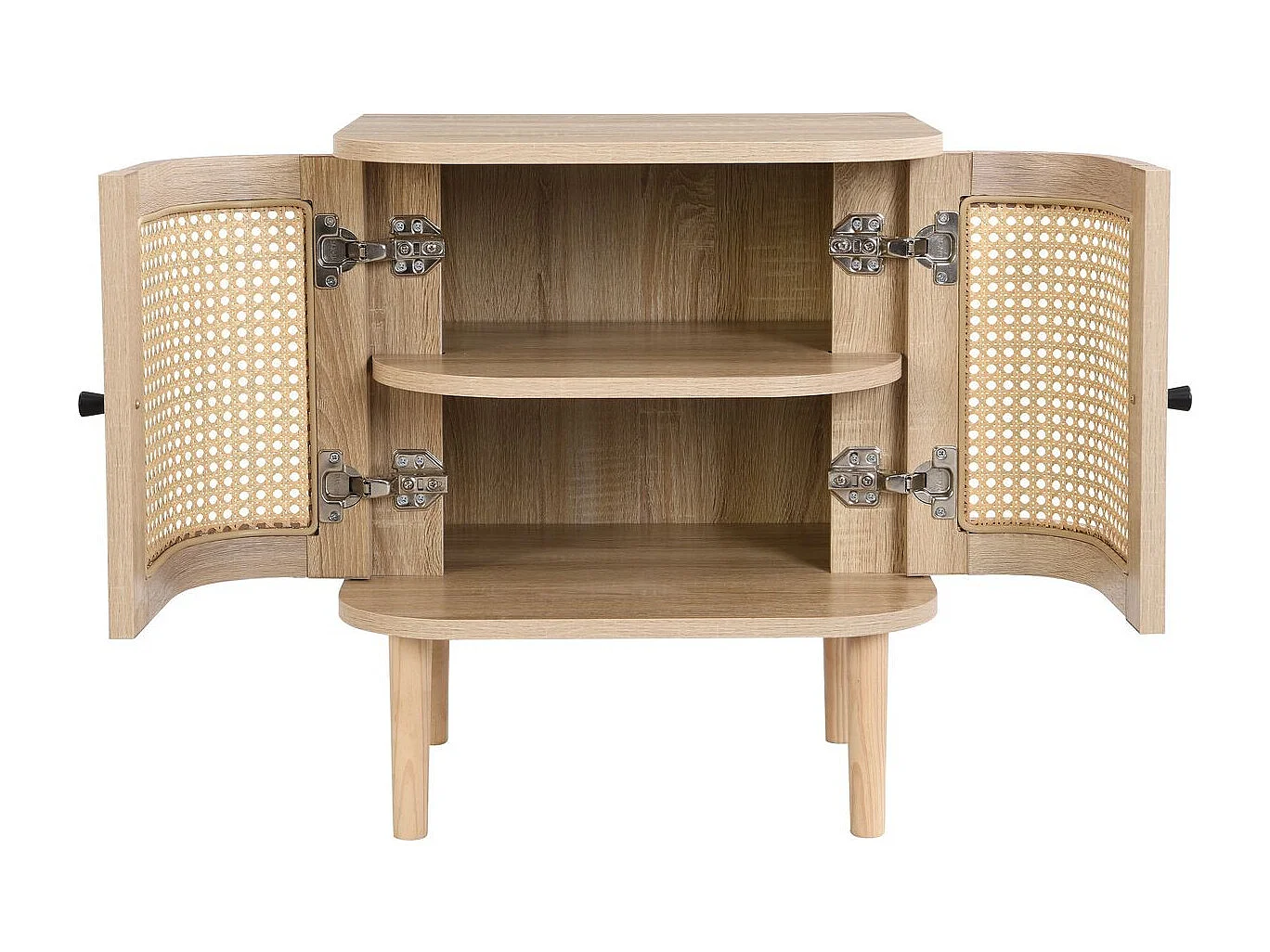 Table de chevet 2 portes couleur chêne et cannage 40 cm - Bali