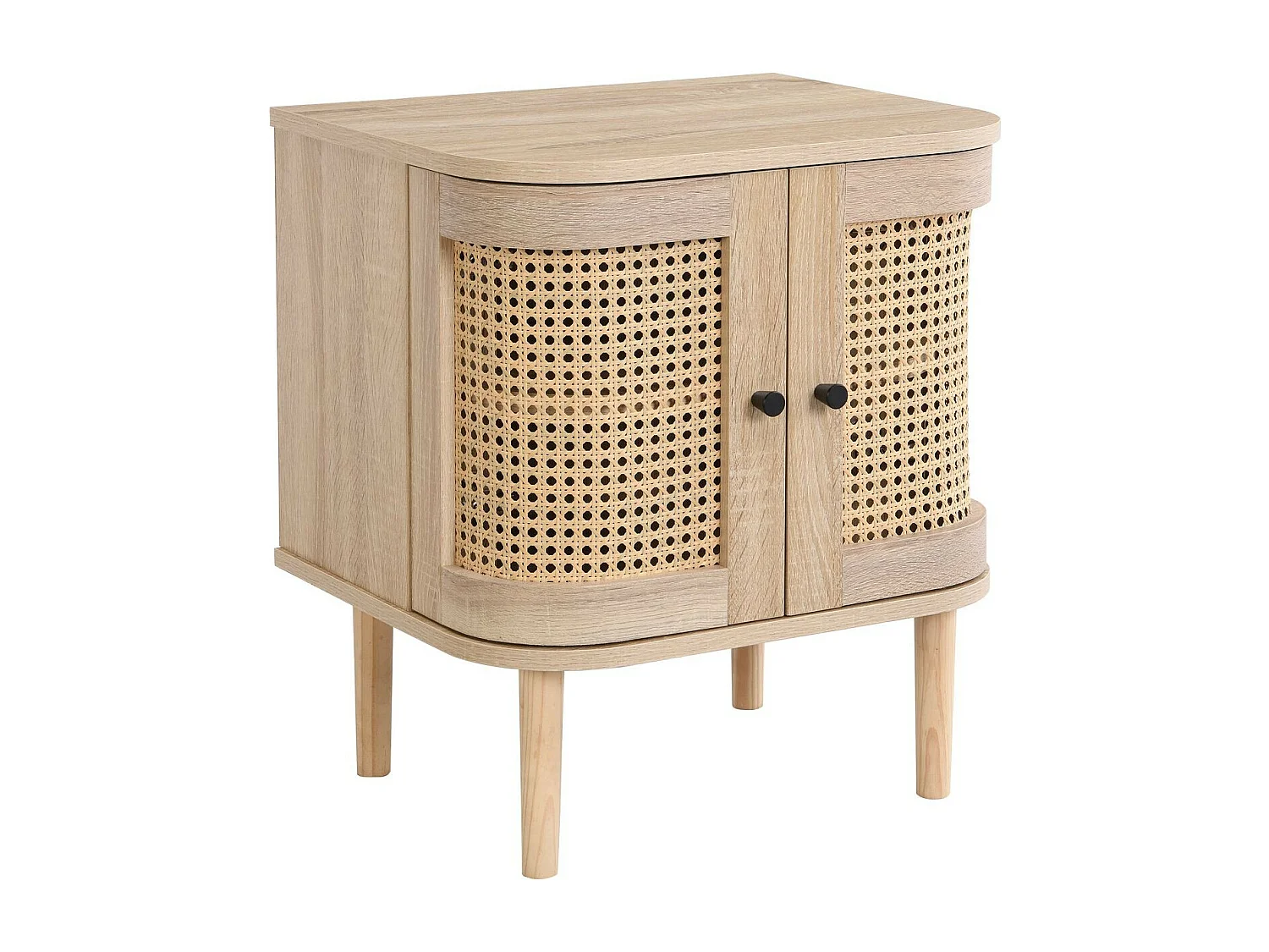 Table de chevet 2 portes couleur chêne et cannage 40 cm - Bali