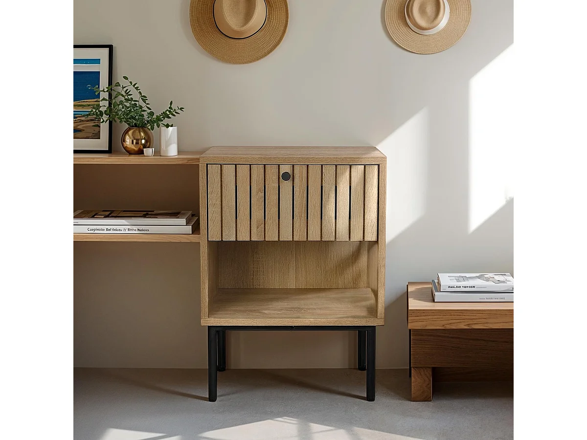 Table de chevet 1 tiroir couleur chêne 40 cm - Solna