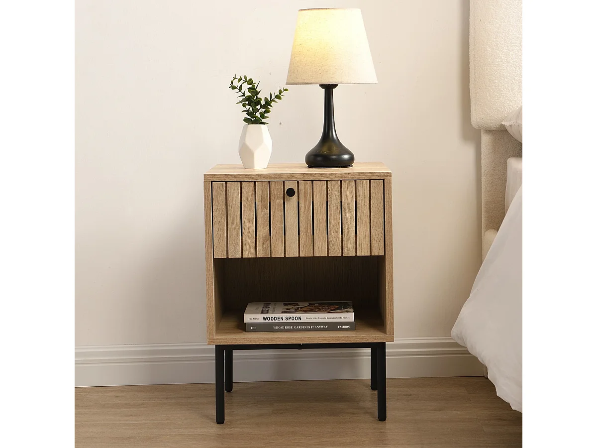 Table de chevet 1 tiroir couleur chêne 40 cm - Solna