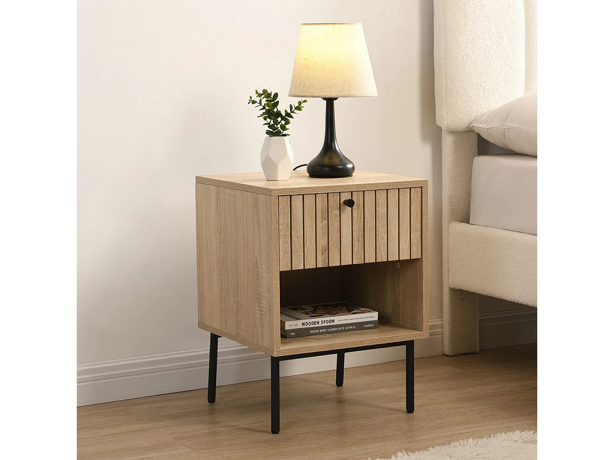 Table de chevet 1 tiroir couleur chêne 40 cm - Solna