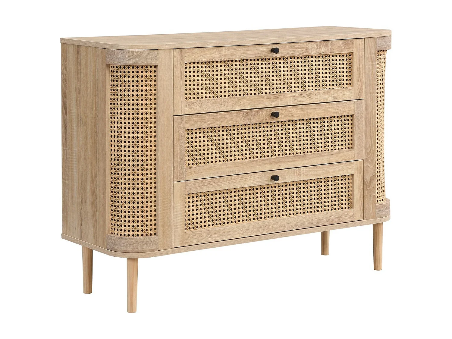 Commode 3 tiroirs couleur chêne et cannage 105 cm - Bali