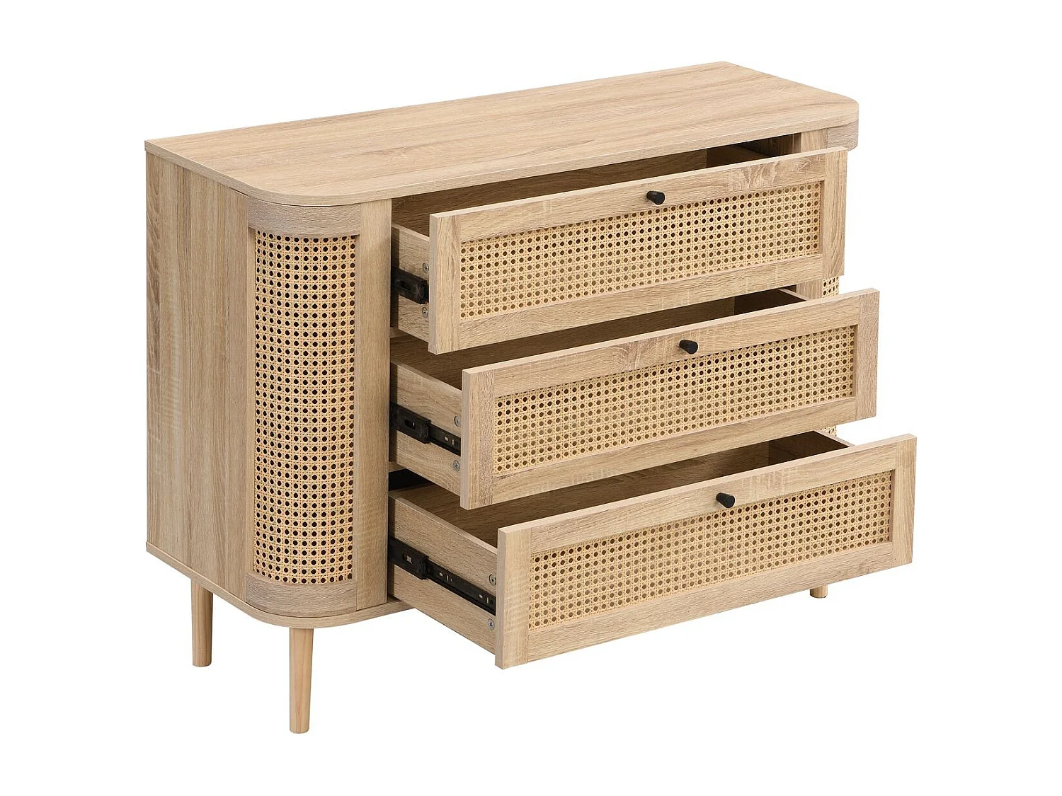 Commode 3 tiroirs couleur chêne et cannage 105 cm - Bali
