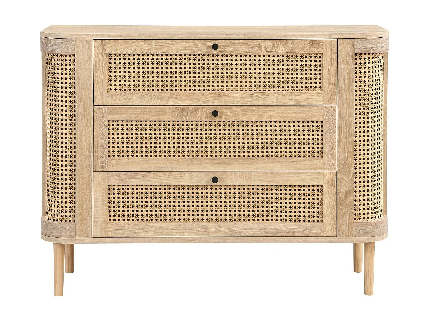 Commode 3 tiroirs couleur chêne et cannage 105 cm - Bali