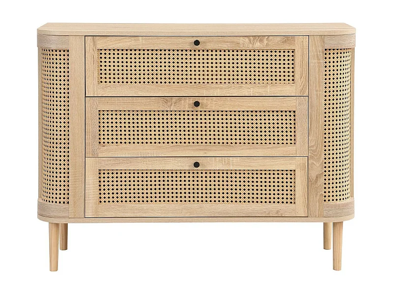 Commode 3 tiroirs couleur chêne et cannage 105 cm - Bali