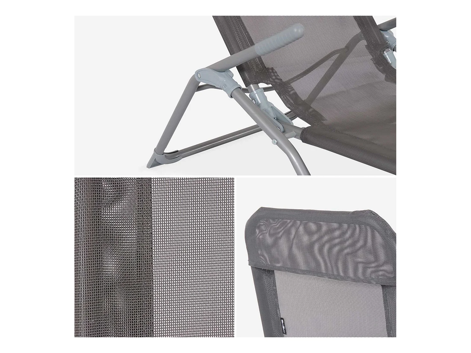 Lettino prendisole pieghevole in textilene a 2 posizioni, set di 4,