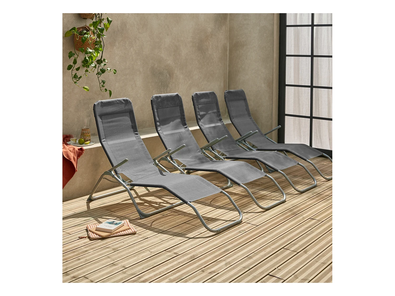 Lettino prendisole pieghevole in textilene a 2 posizioni, set di 4,