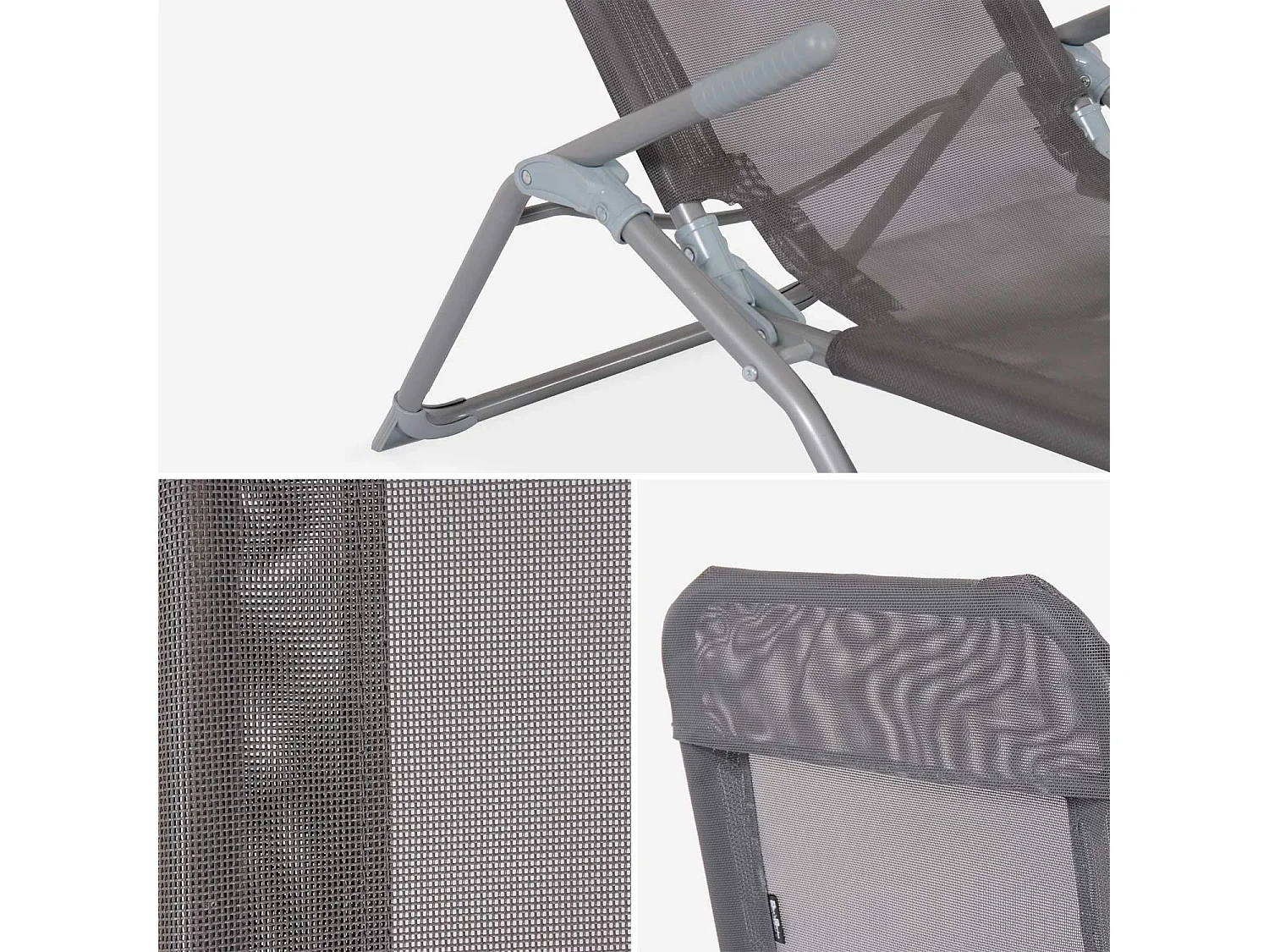 Tumbona plegable de textileno con 2 posiciones, set de 4 antracita