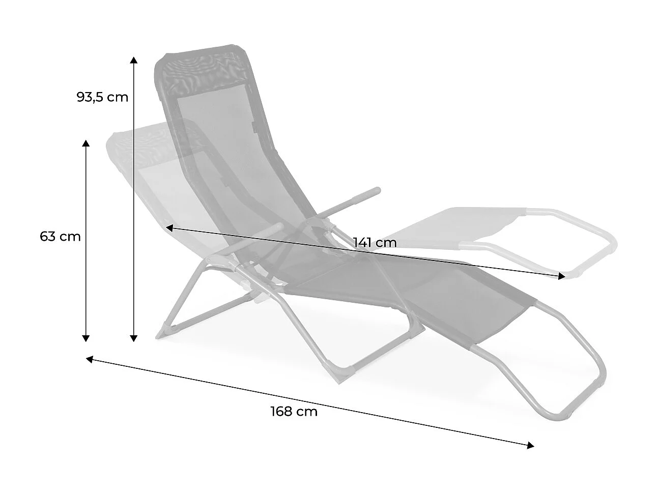 Tumbona plegable de textileno con 2 posiciones, set de 4 antracita