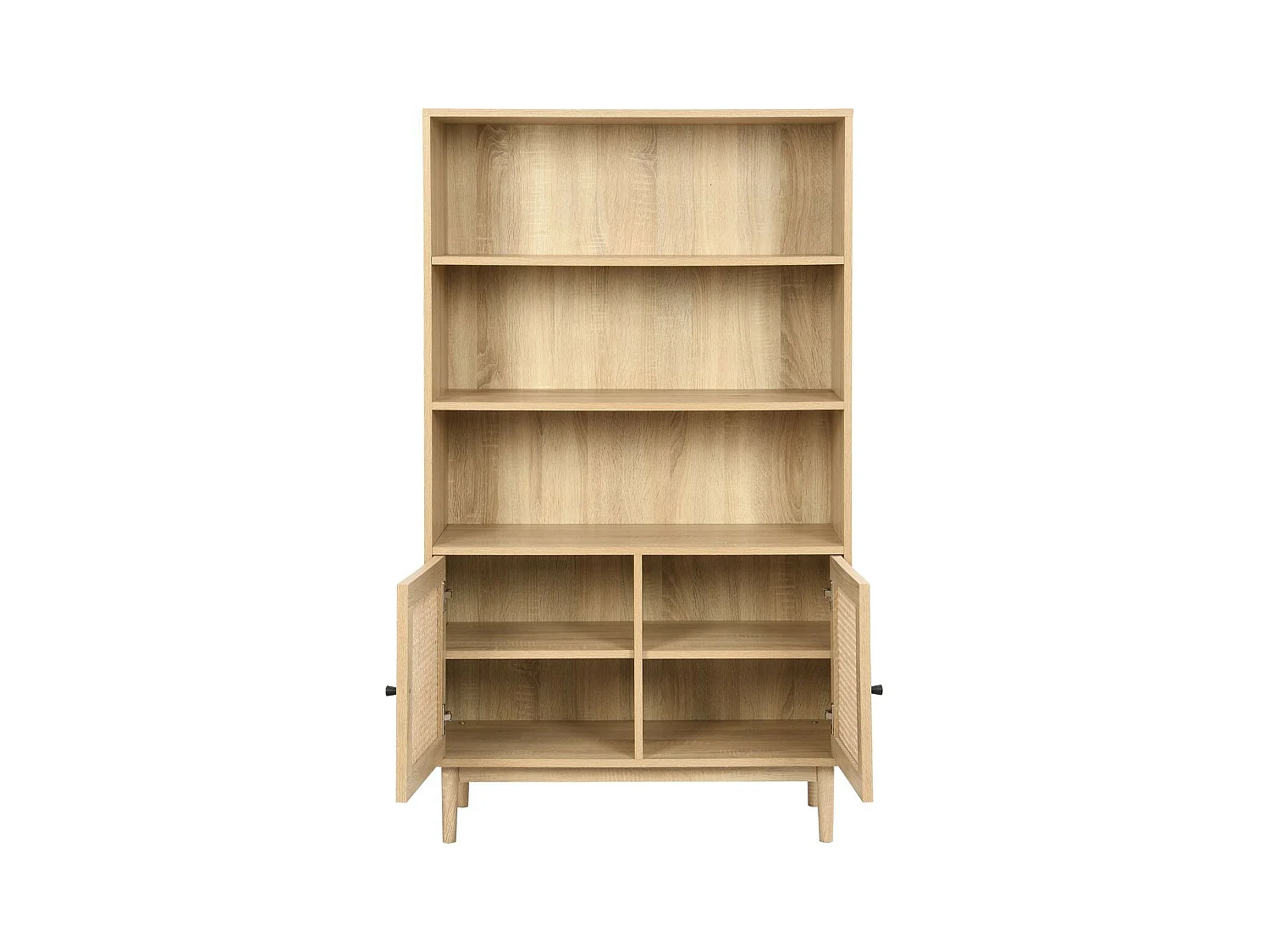 Bibliothèque 2 portes couleur chêne et cannage 84 cm - Dali