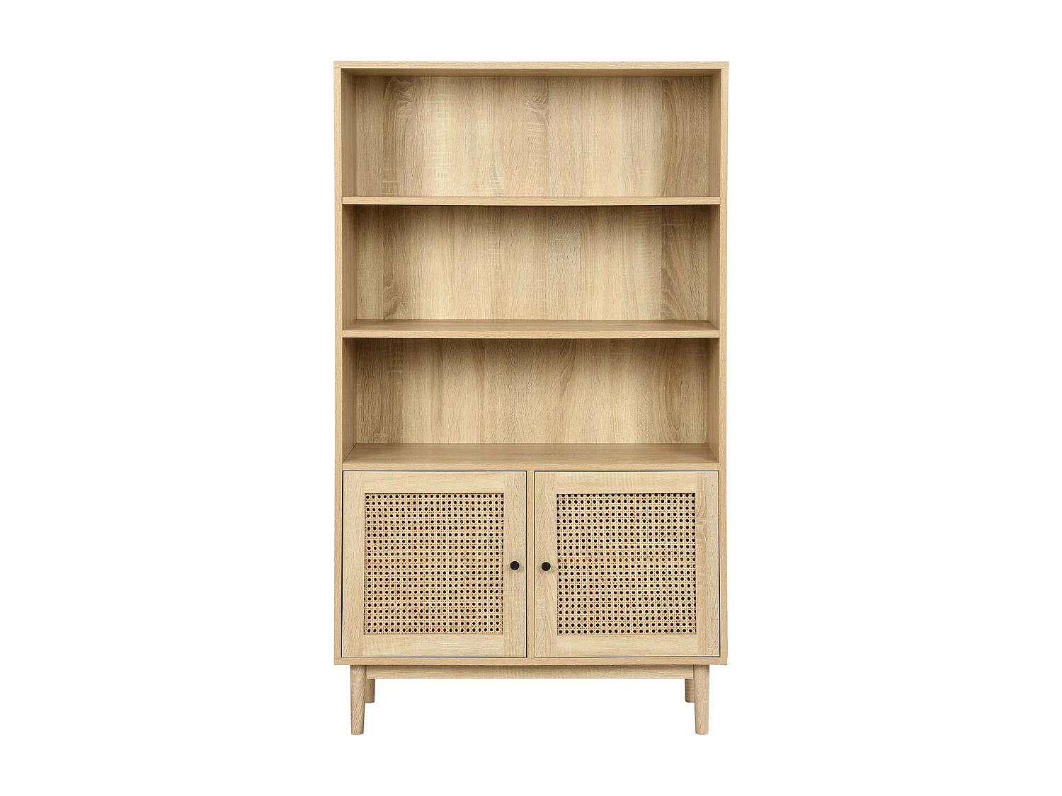 Bibliothèque 2 portes couleur chêne et cannage 84 cm - Dali