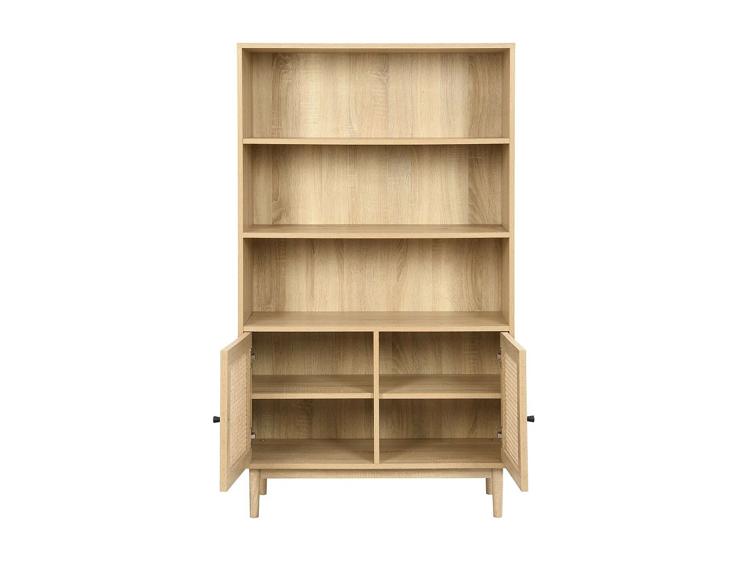 Bibliothèque 2 portes couleur chêne et cannage 84 cm - Dali