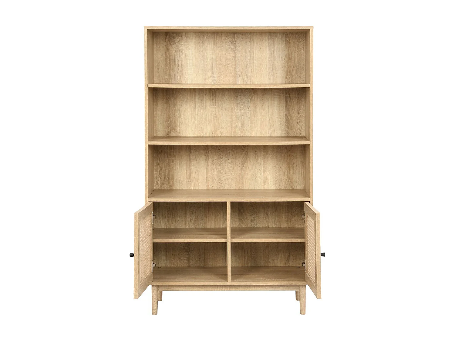 Bibliothèque 2 portes couleur chêne et cannage 84 cm - Dali