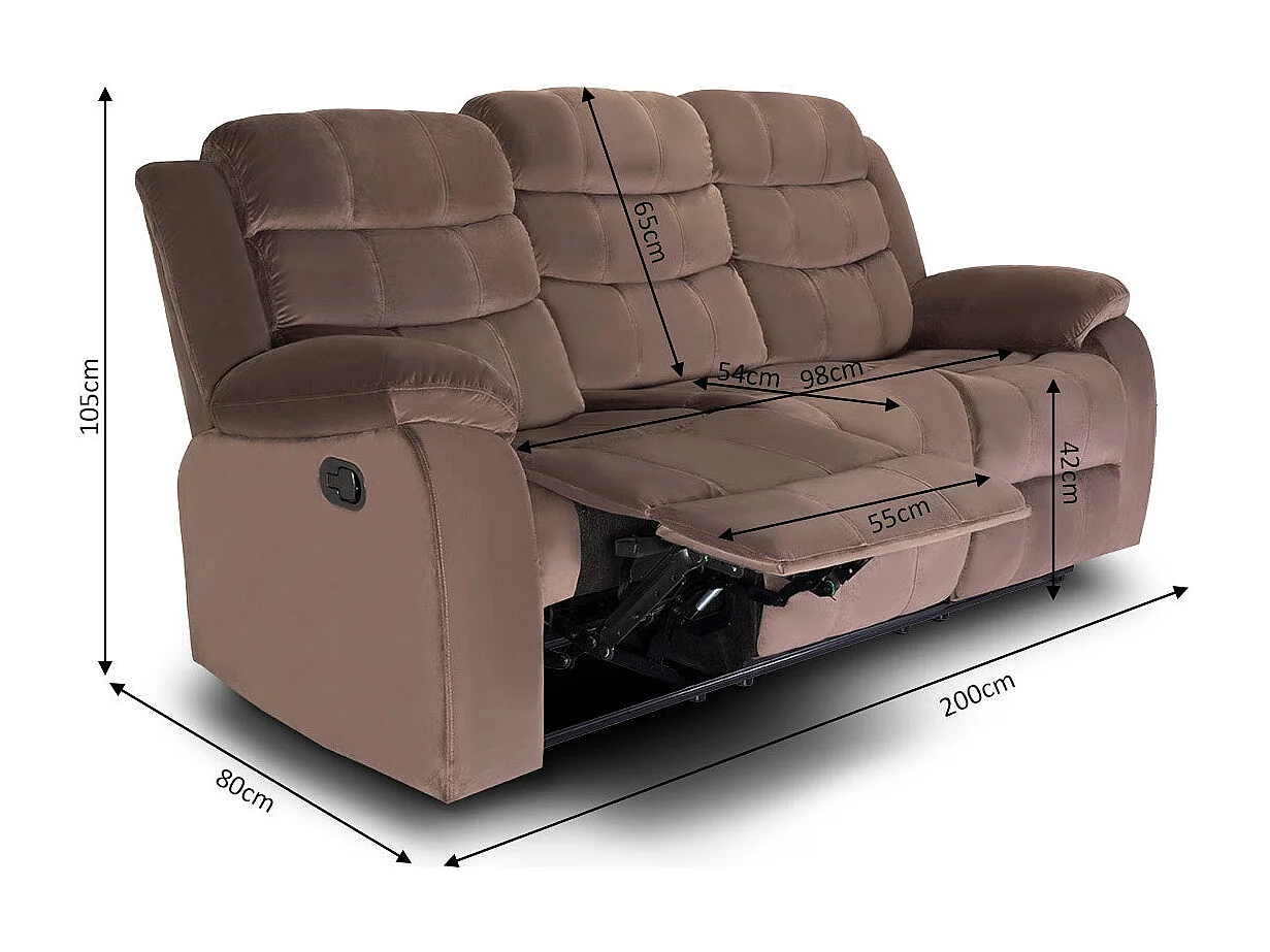 Conjunto de Sofás Reclináveis ​​3+2+1 lugares Grace Marrom