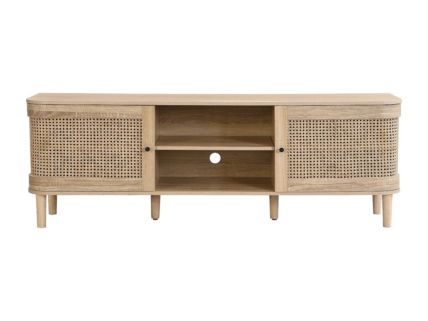 Meuble TV 2 portes couleur chêne et cannage 160 cm - Bali