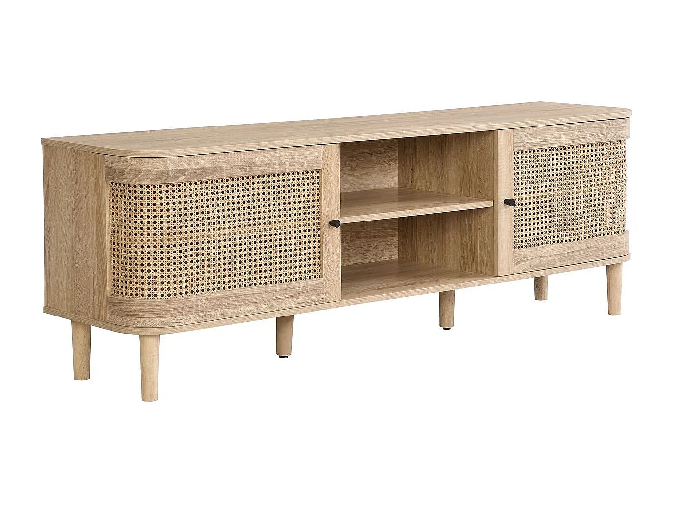 Meuble TV 2 portes couleur chêne et cannage 160 cm - Bali