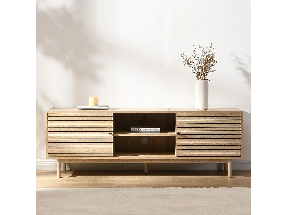 Meuble TV 2 portes couleur chêne 160 cm - Tivoli