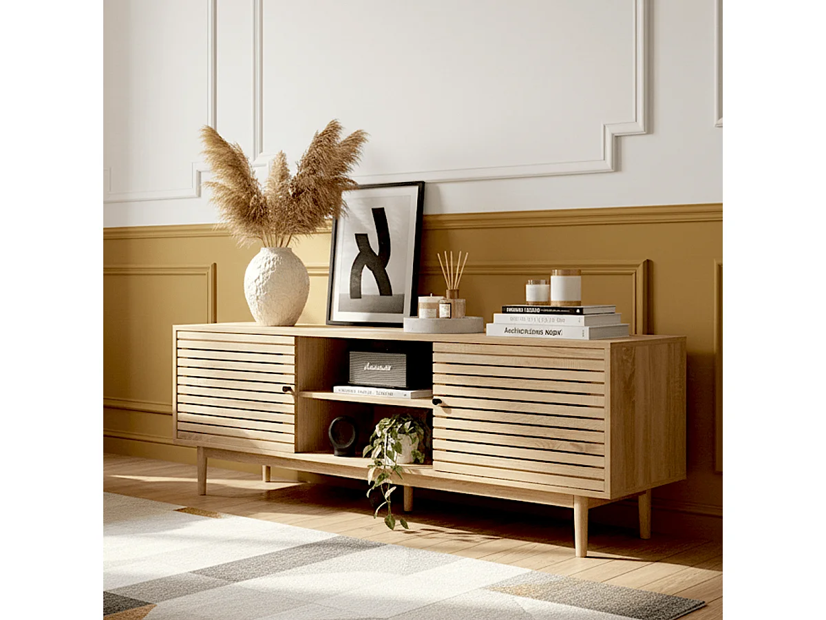 Meuble TV 2 portes couleur chêne 160 cm - Tivoli