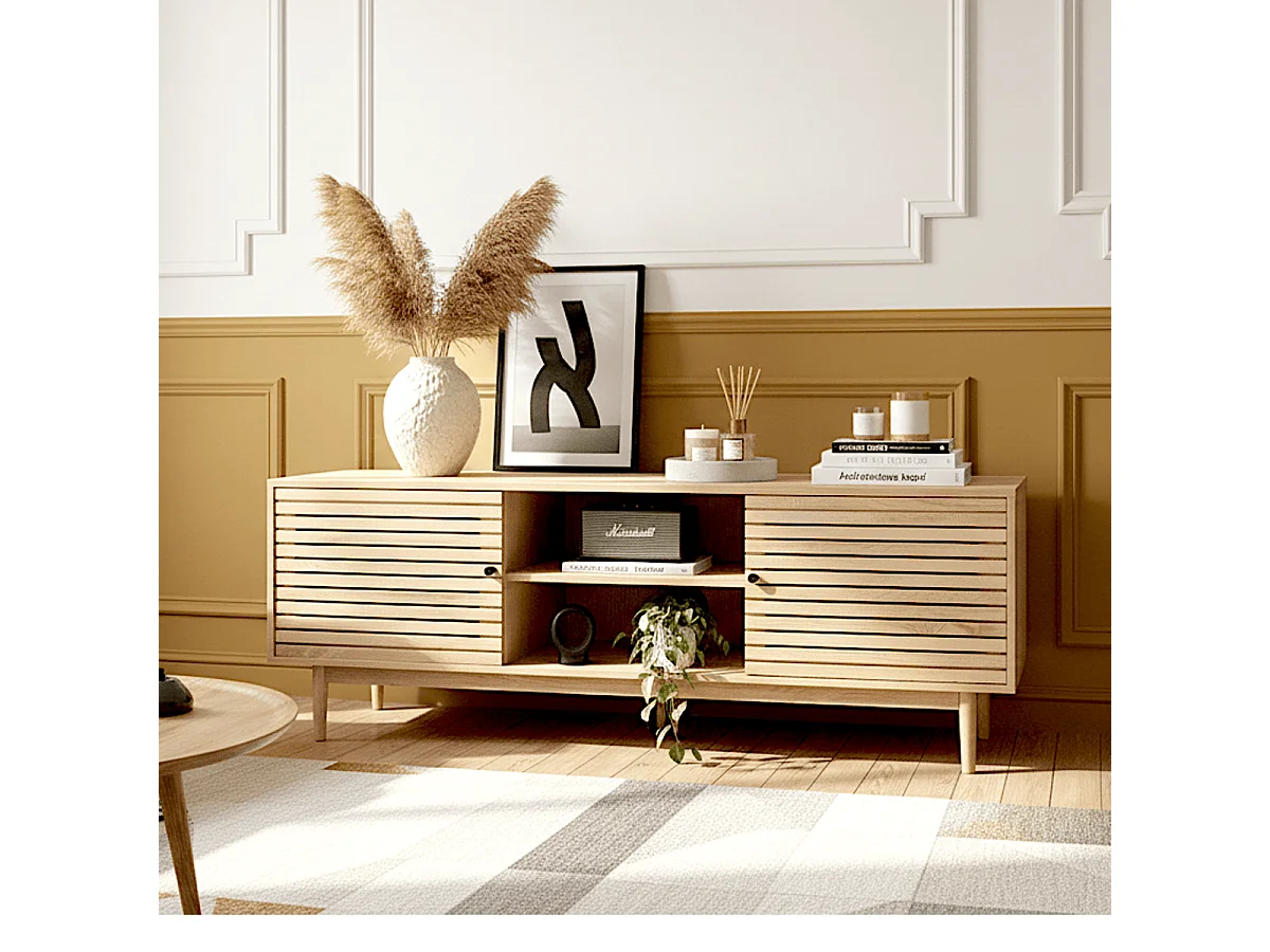 Meuble TV 2 portes couleur chêne 160 cm - Tivoli