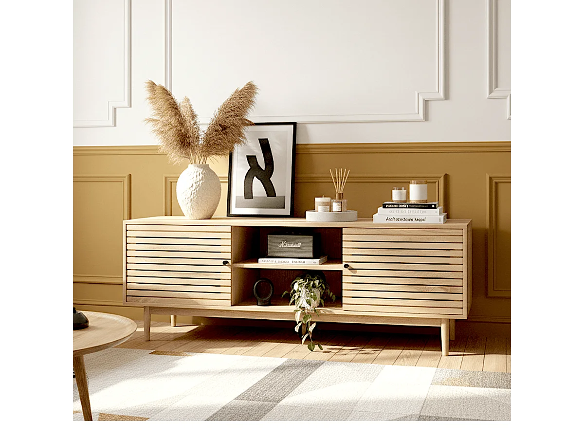 Meuble TV 2 portes couleur chêne 160 cm - Tivoli