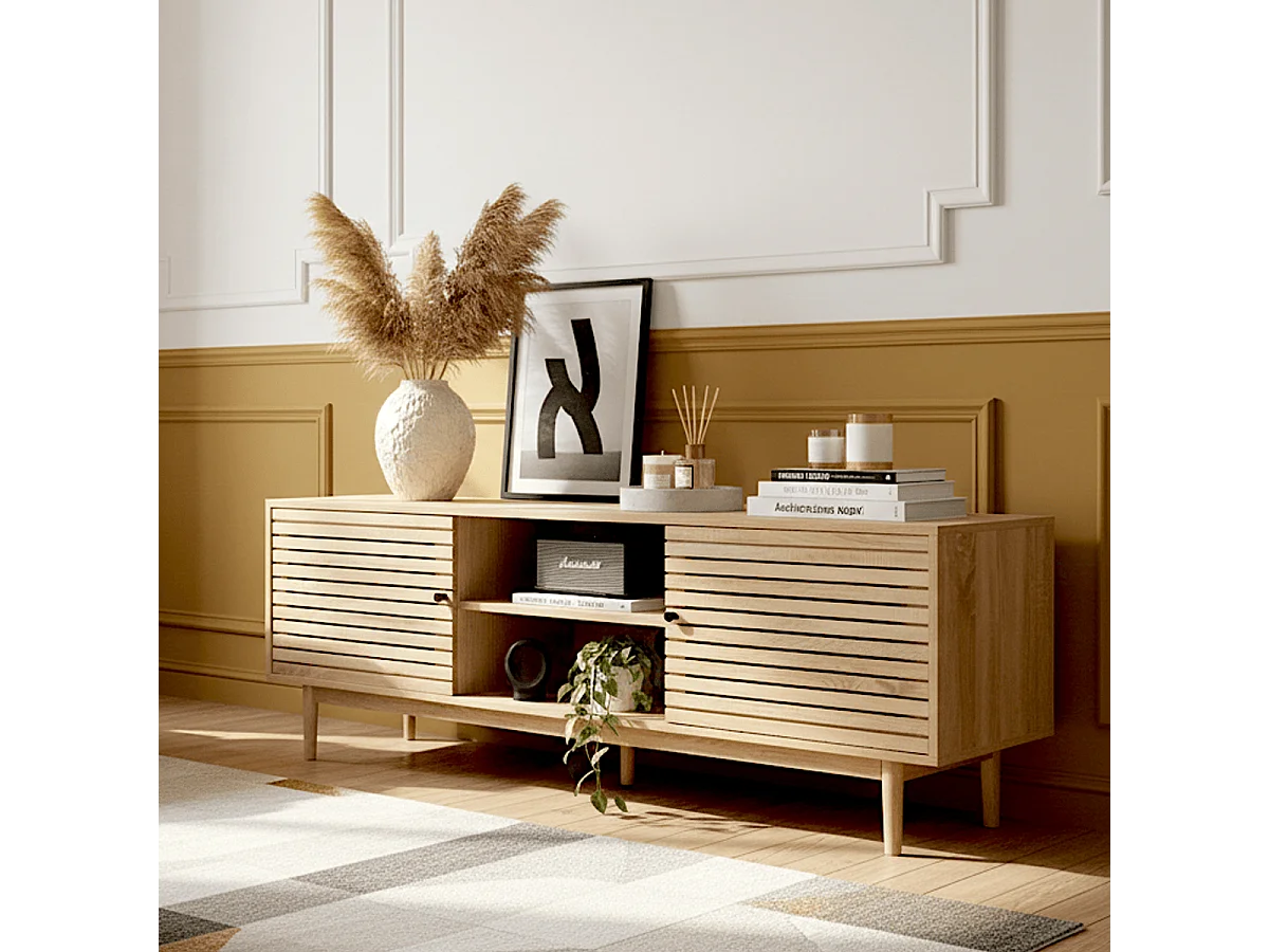 Meuble TV 2 portes couleur chêne 160 cm - Tivoli