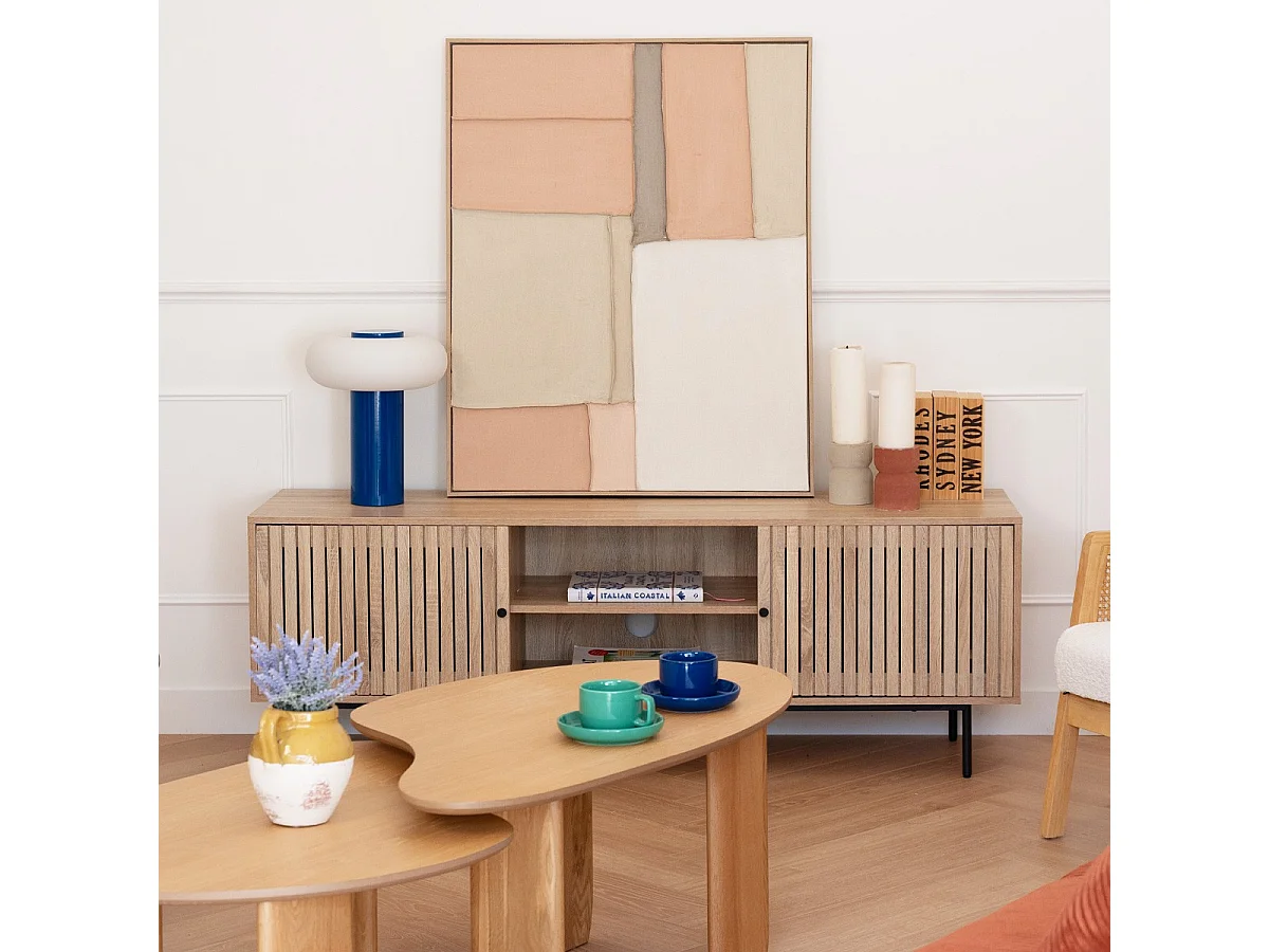 Meuble TV 2 portes couleur chêne 160 cm - Solna