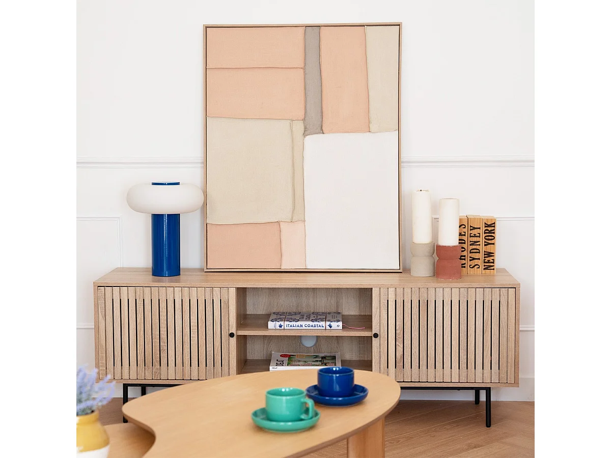 Meuble TV 2 portes couleur chêne 160 cm - Solna